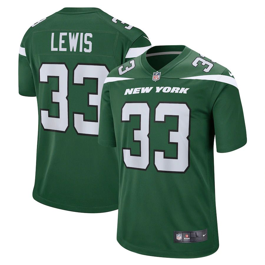 Men New York Jets 33 Zane Lewis Nike Gotham Green Game NFL Jersey